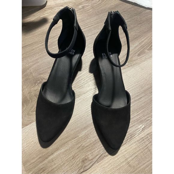 Eileen Fisher Just Suede Ankle-Strap Pump, Black Shoes, Size 9, MSRP $195 - Picture 2 of 10
